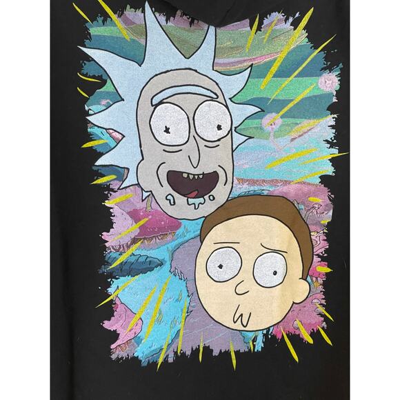 Rick and Morty Black Graphic Hoodie Sweatshirt Pullover ~Adult Swim SIZE M - Picture 4 of 6